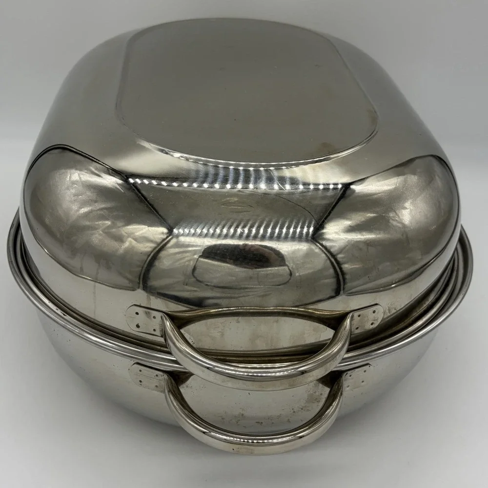 Vintage Revere Ware Roaster Pan #2504 w/ Rack Stainless Steel Korea 3-Piece‎